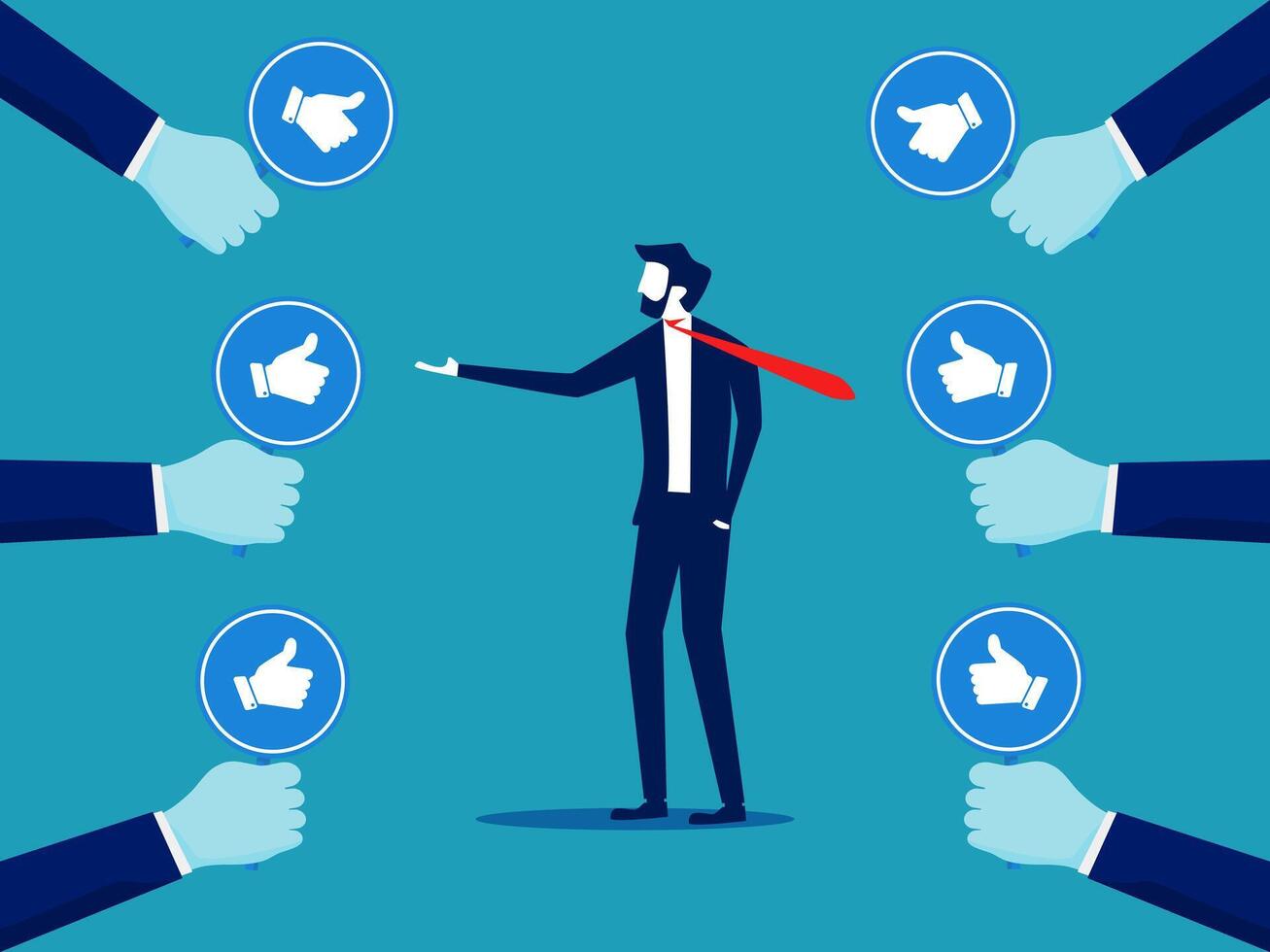 businessman with thumbs up and thumbs down icons vector