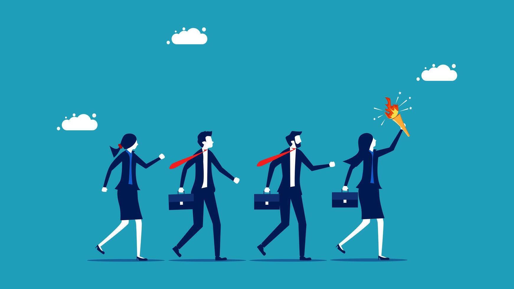 business people running with a torch in their hands vector