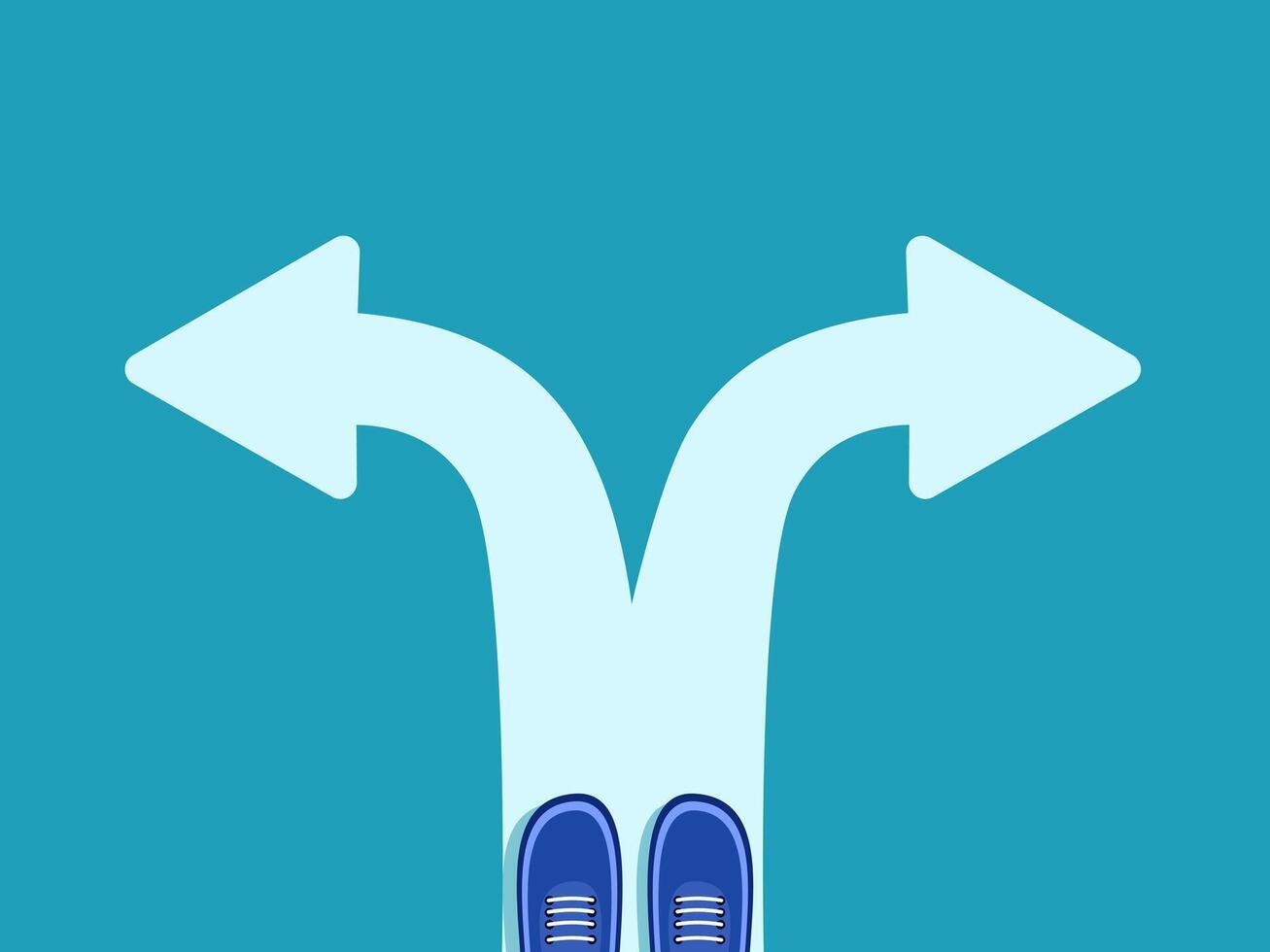 two shoes with arrows pointing in opposite directions vector