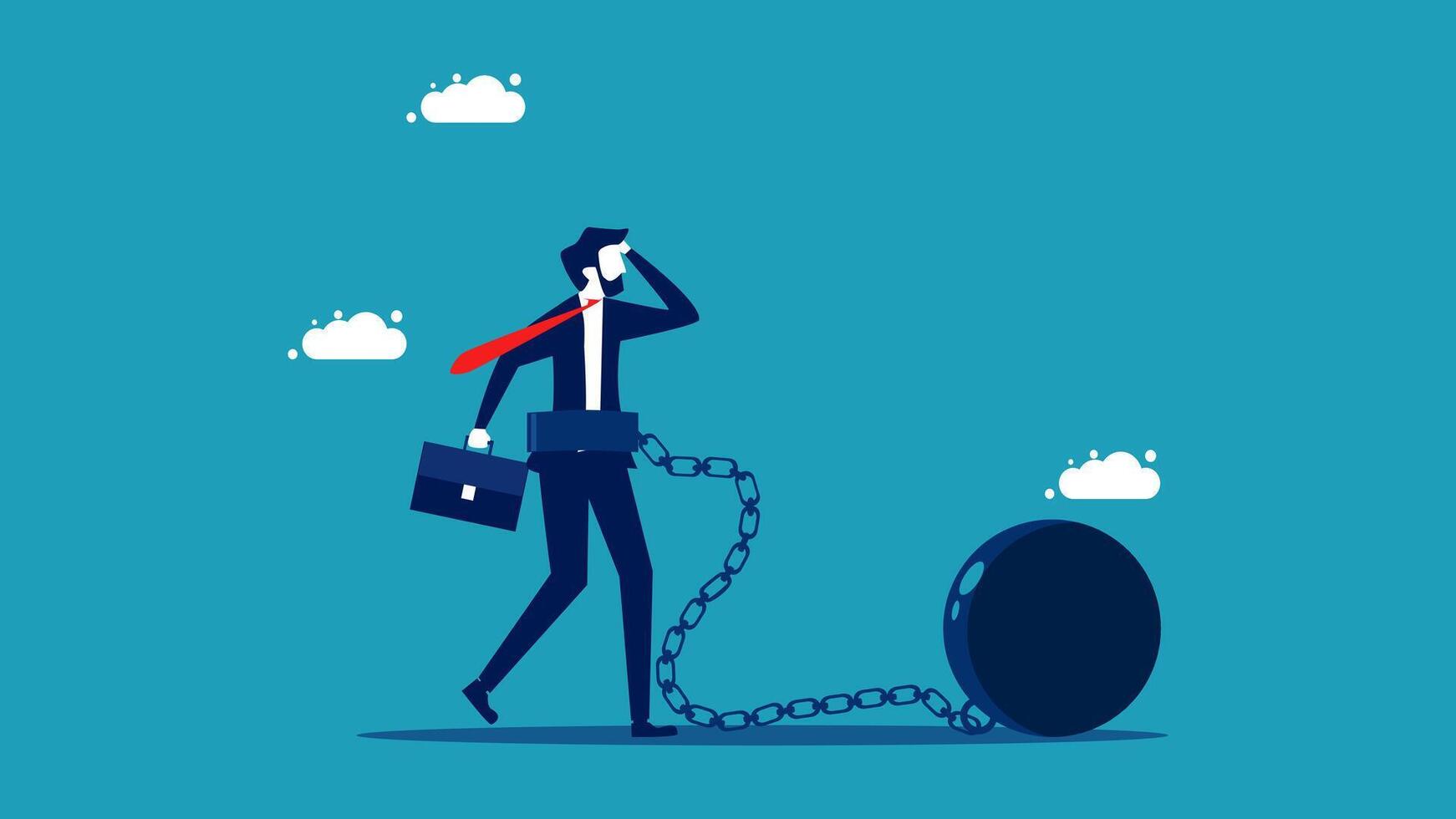 businessman chained to a big ball with chain vector