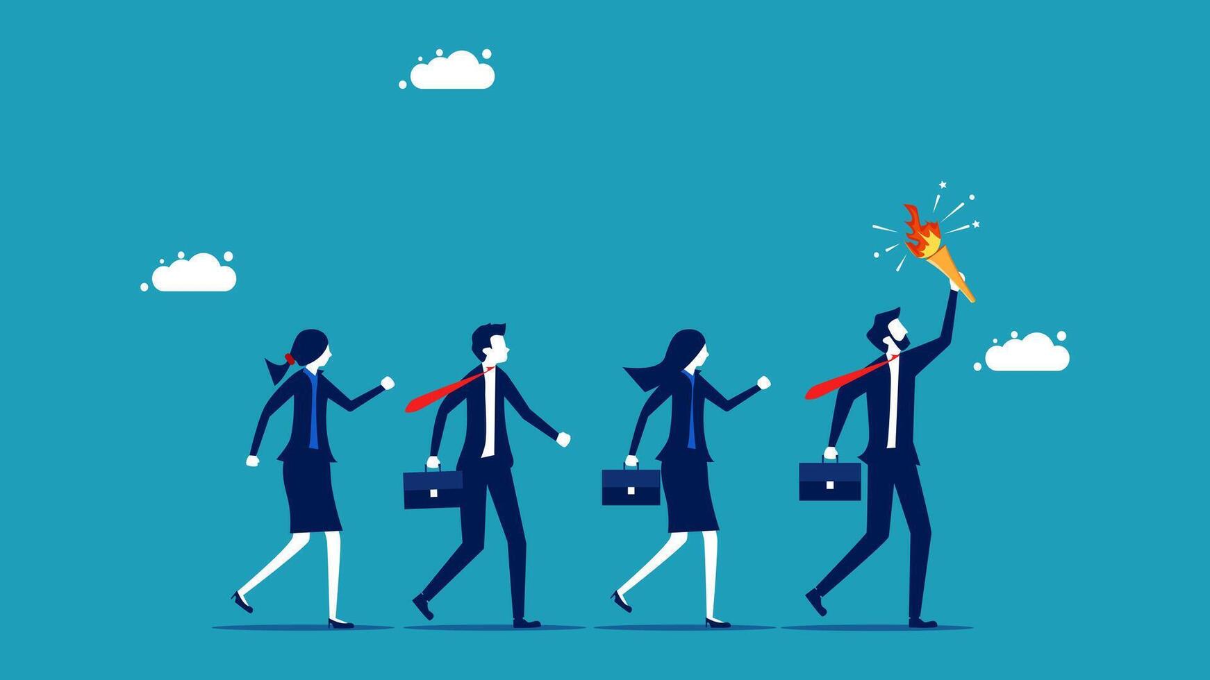 business people walking with a torch in their hands vector