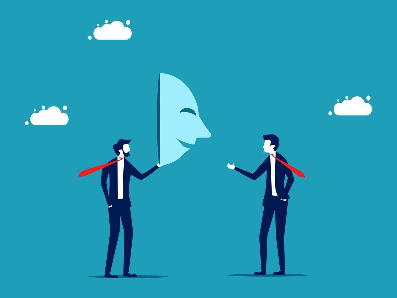 two businessmen are looking at each other through a hole in a mask vector