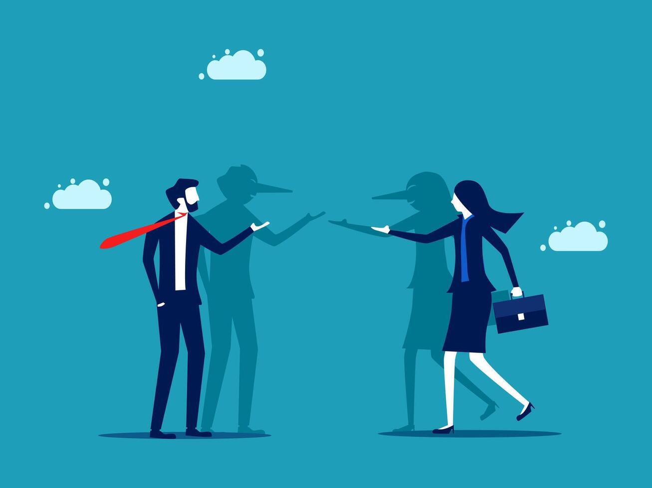 businessman and woman in business suits, one pointing to the other vector