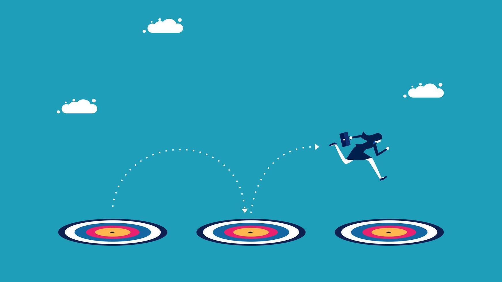 businesswoman jumping over the target in the center of the bulls vector