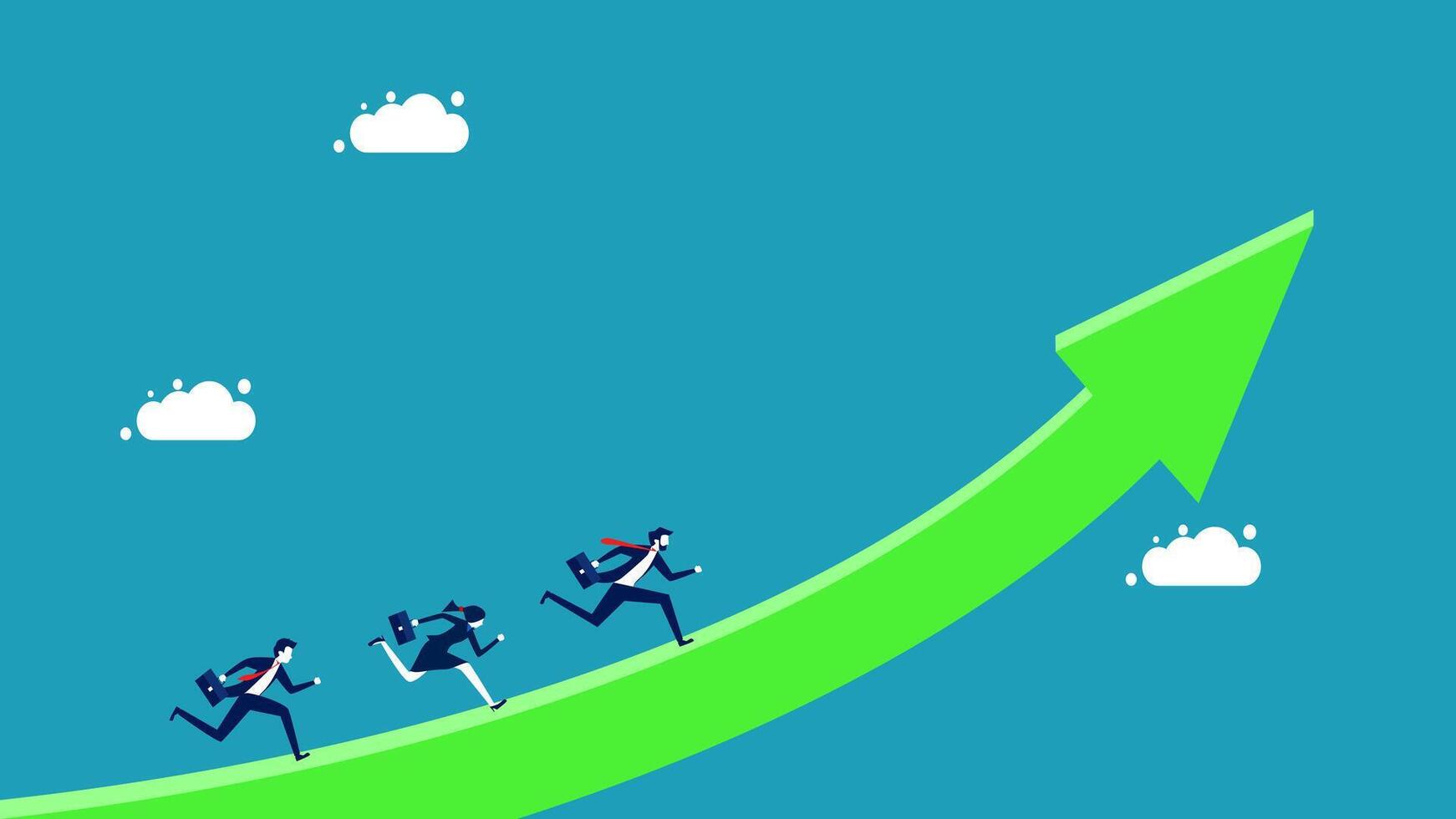 business people running up an arrow to reach the top vector