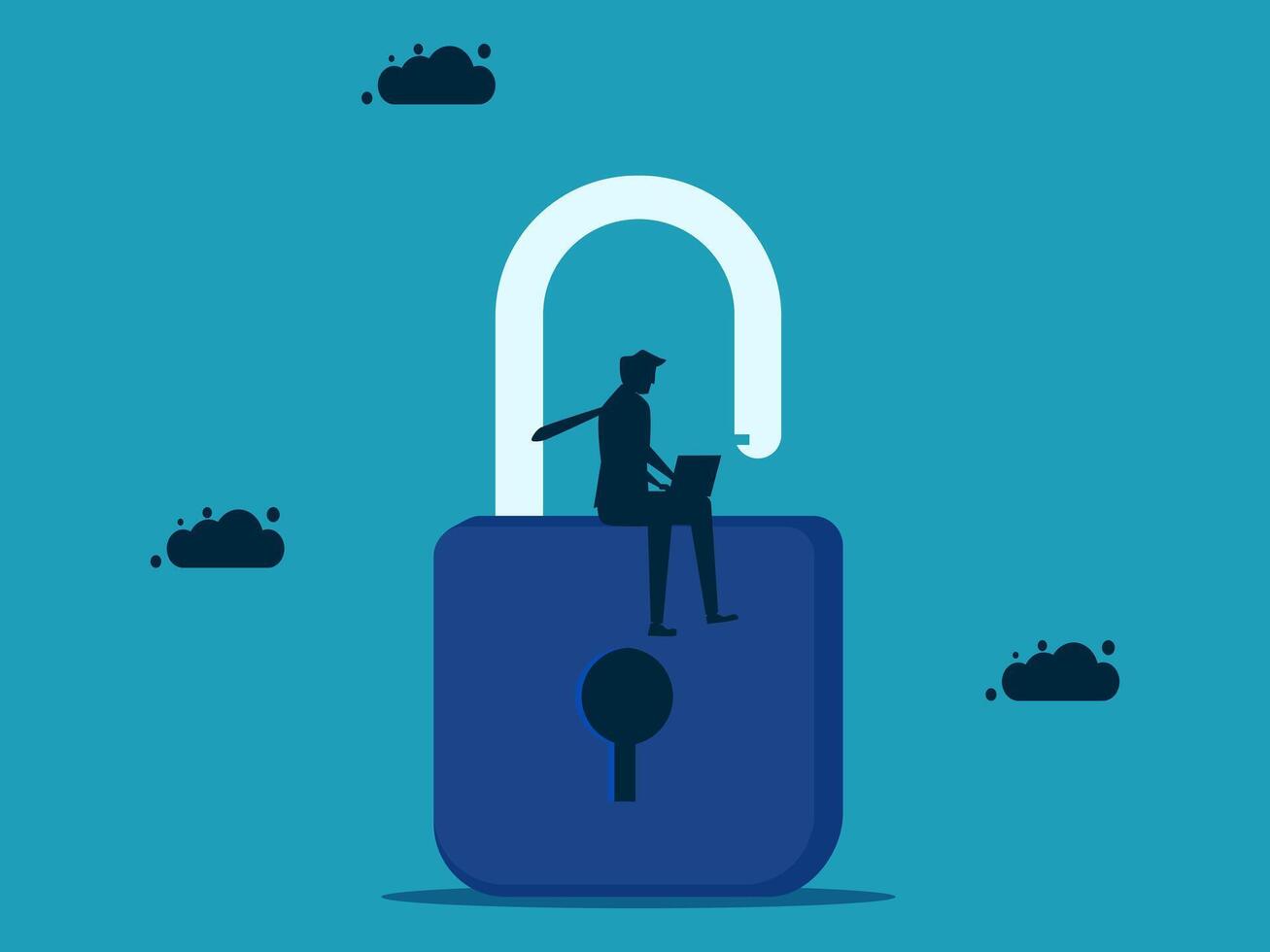 man sitting on top of a padlock vector