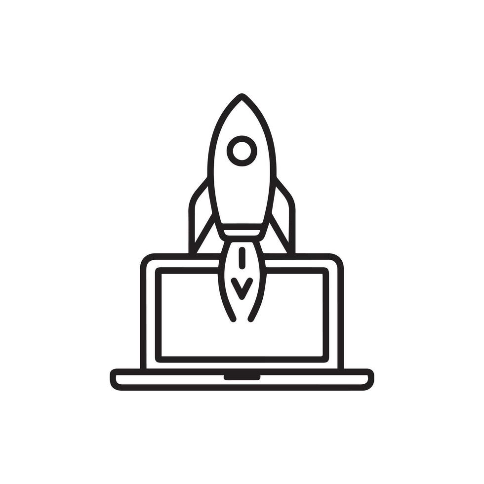 Rocket launching and Laptop icon business illustration design. vector