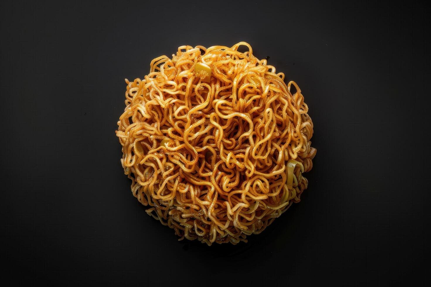 A Close-Up of Cooked Instant Noodles on a Black Background photo