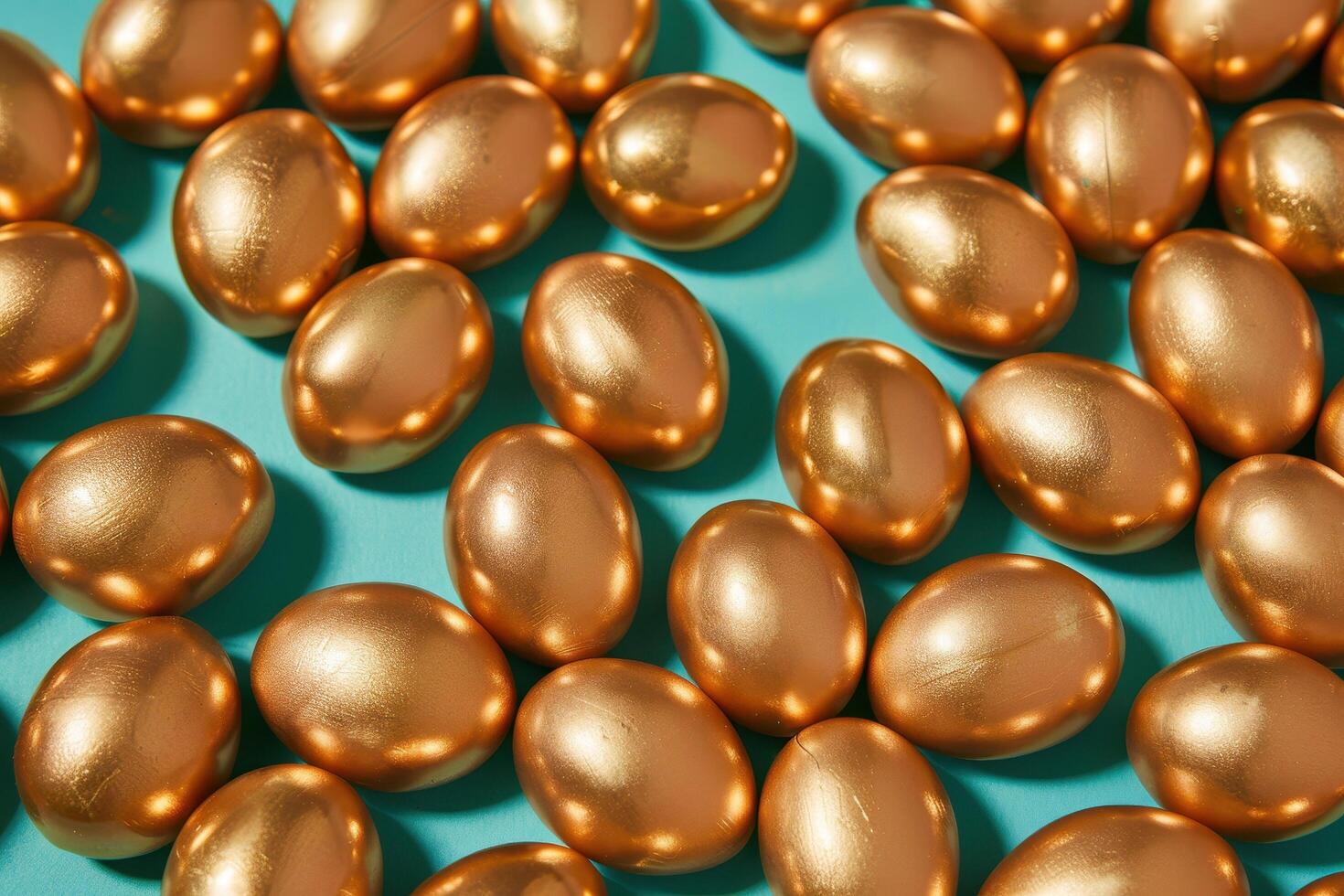 Golden Eggs Arranged on a Blue Background photo