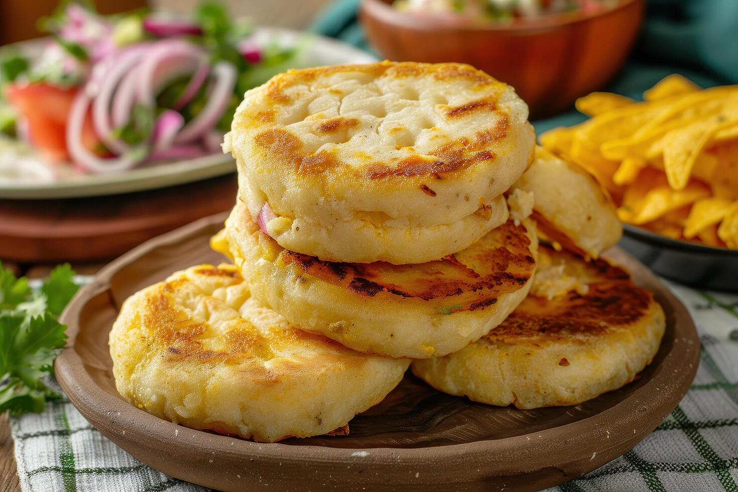 Stack of Fried Potato Cakes on a Clay Plate photo