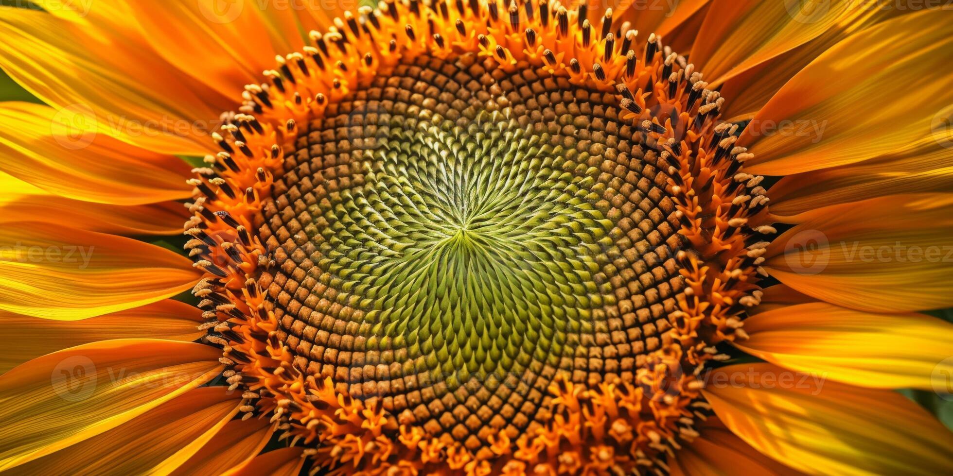 Symmetrical pattern of sunflower seeds in a sunflower head photo