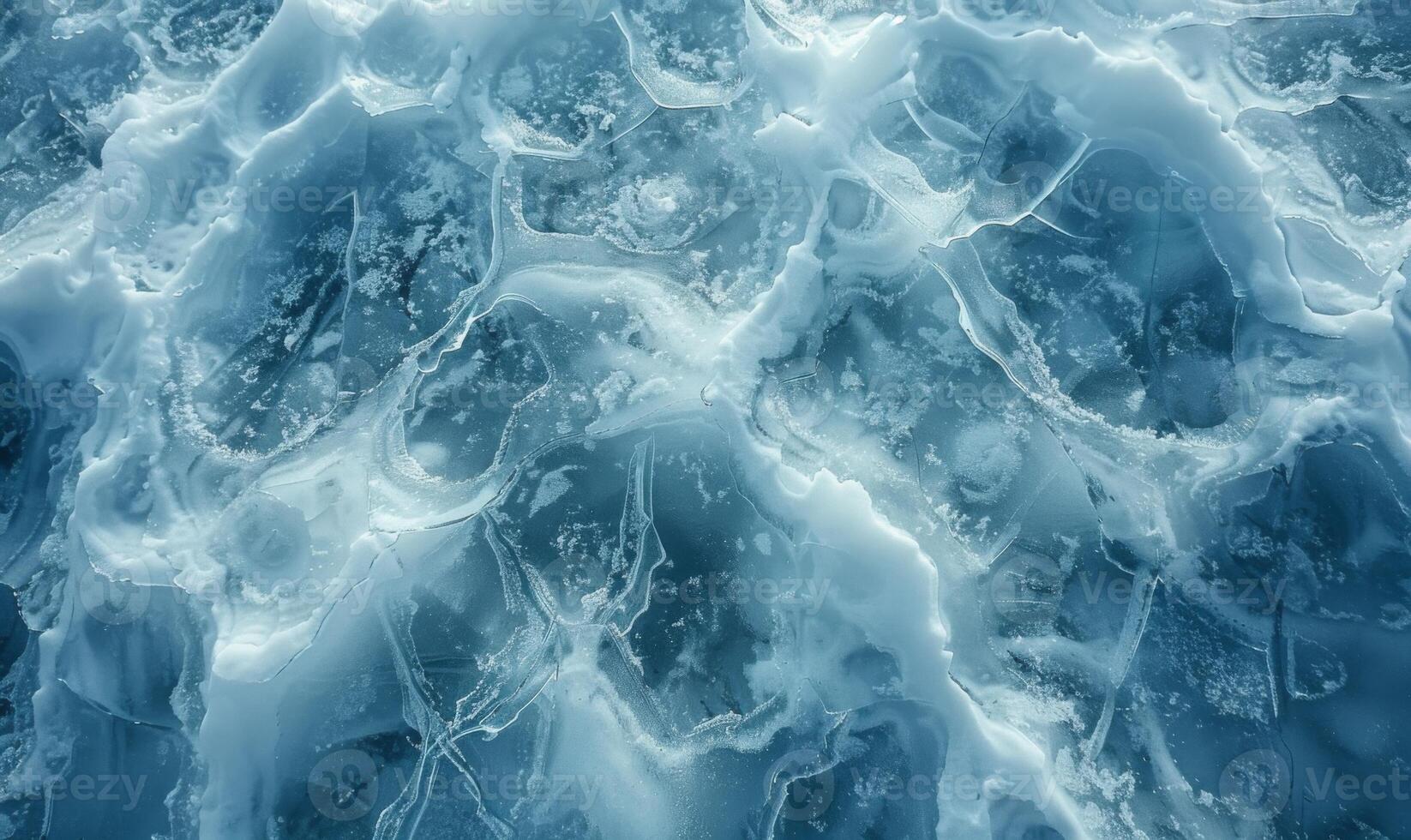The frozen surface of the Arctic Ocean at the North Pole, with intricate patterns of ice and snow photo