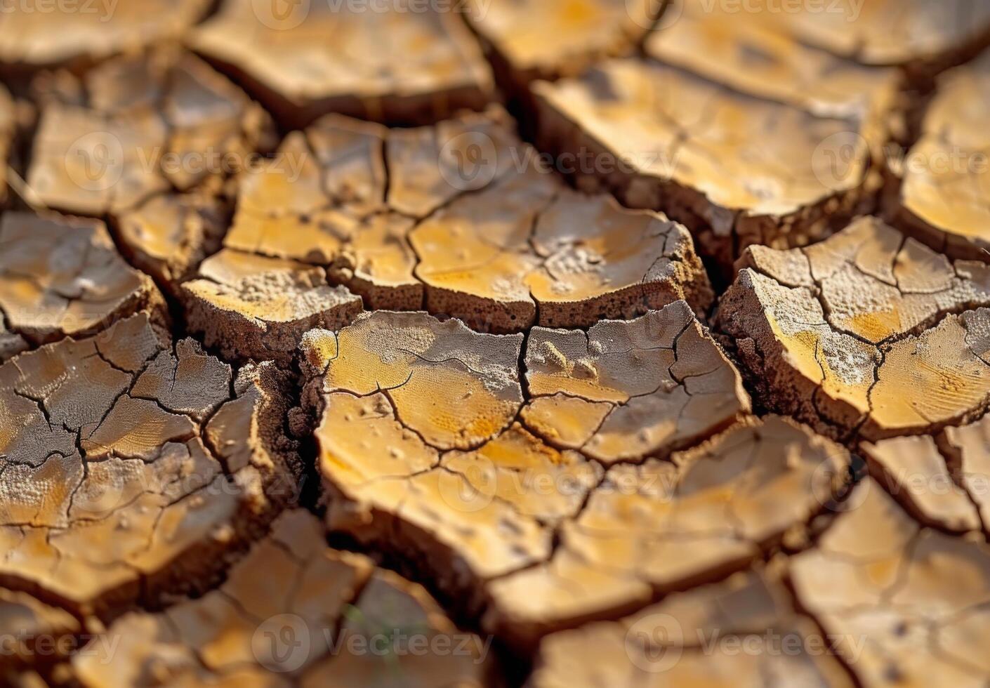 Extreme close-up macro photography of the detailed pattern of cracked dry mud photo