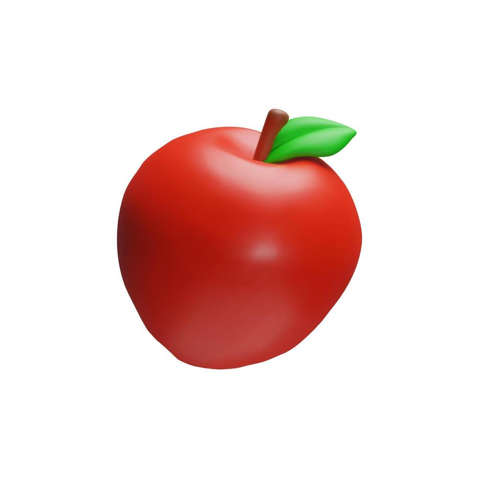 3d rendering red juicy apple. Vitamin fruit snack for school. flowing education illustration. Organic fresh vegetarian object. Realistic leaf, ripe vegetable. Eco appetizing sweet lunch vector