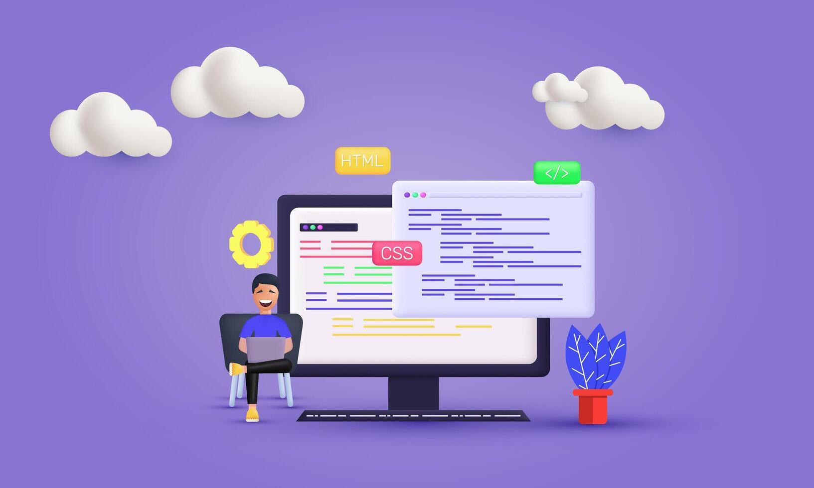 3d website programming coding web development influencer style design vector