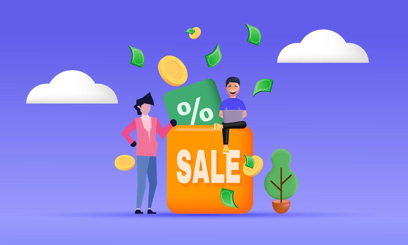 3d people characters shop online store discount new idea concept design vector