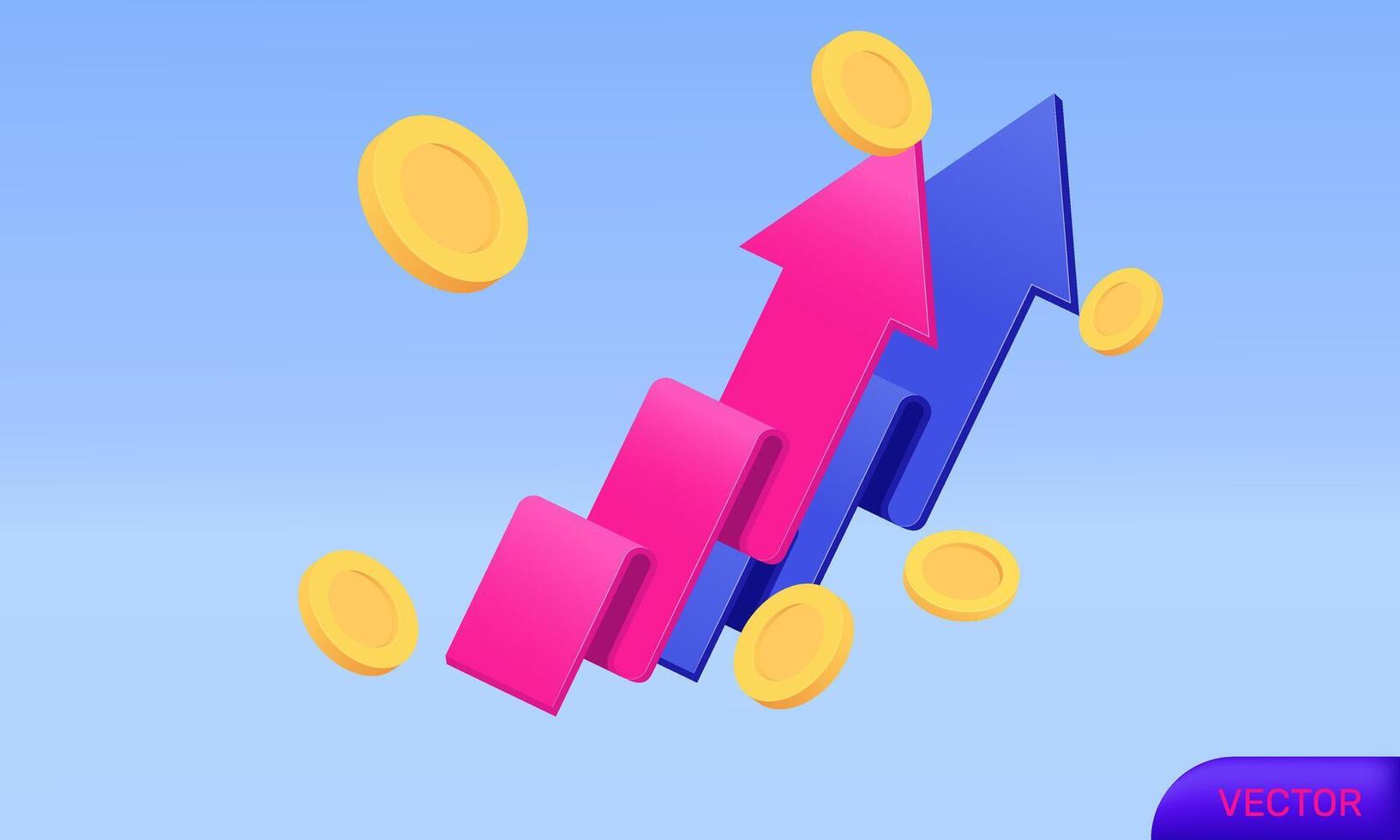 3d icon realistic growth stock chart coins investing new concept design vector