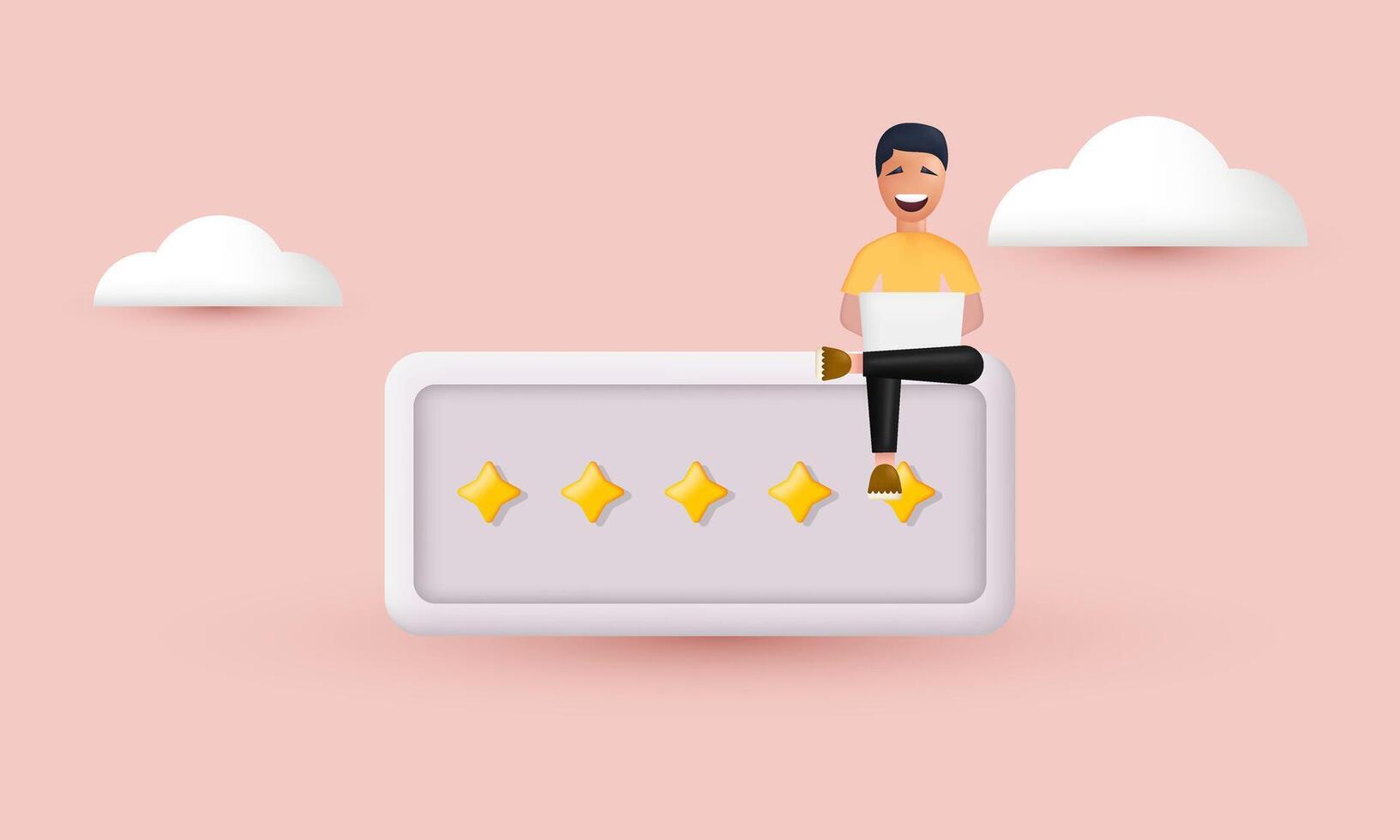 3d icon character young man giving five star feedback 3d creative isolated on background vector
