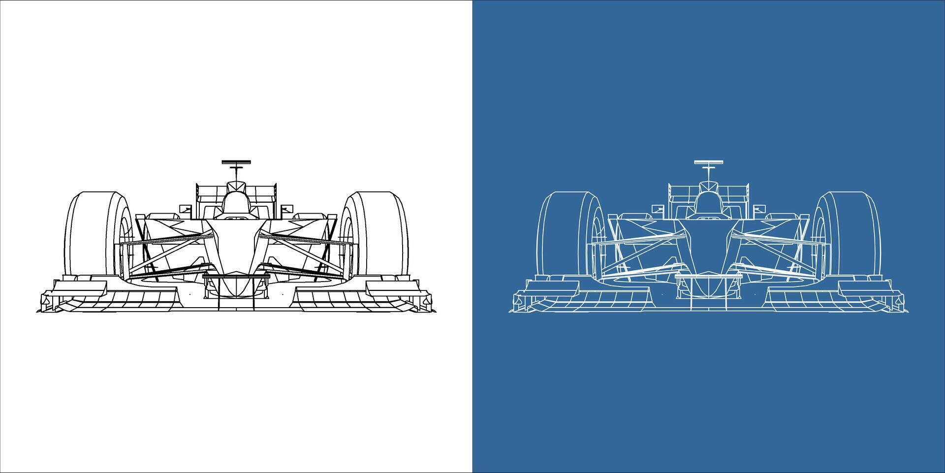 racing car line art draw blueprint wireframe from front view. isolated on transparent background vector