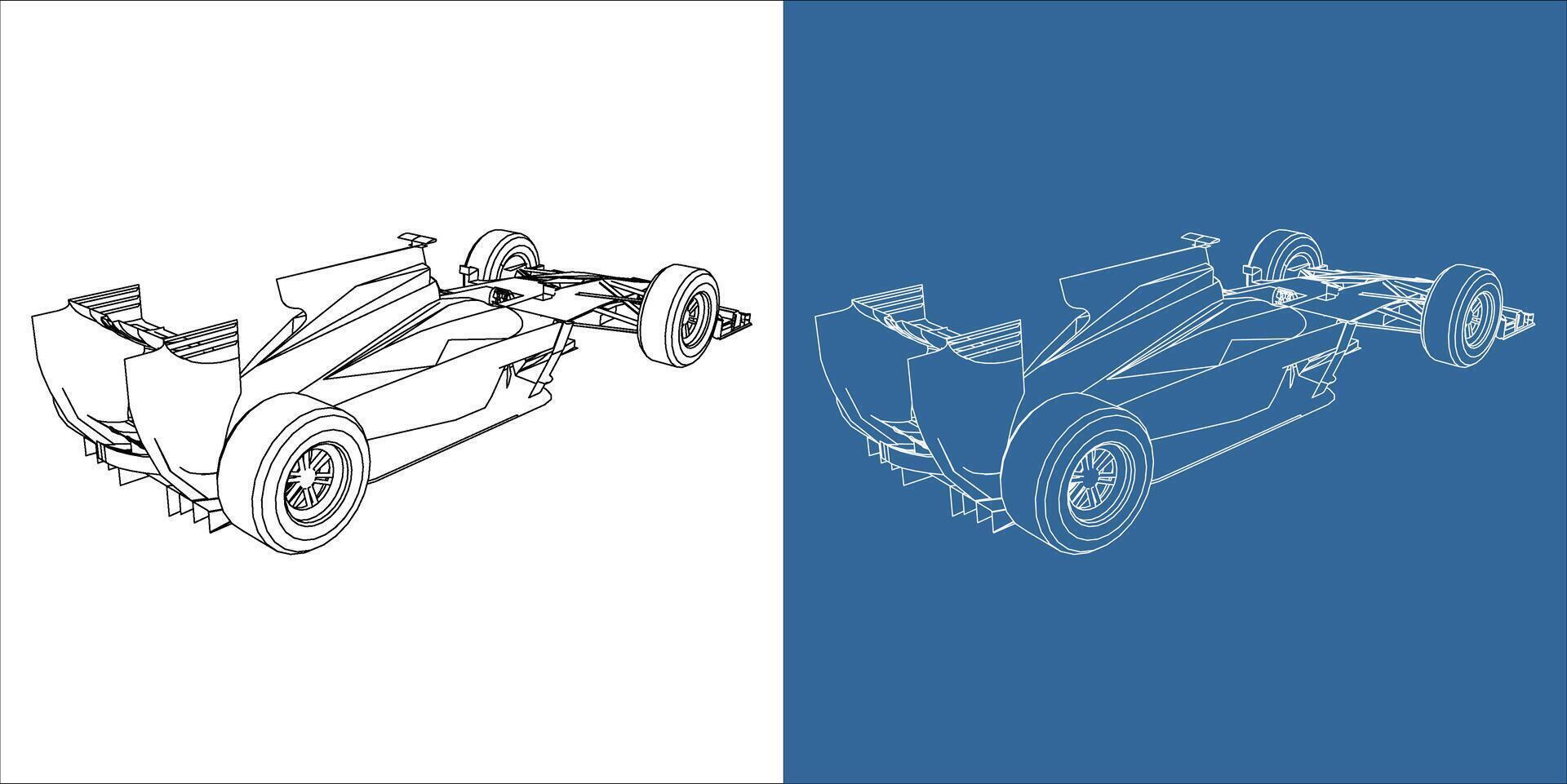 rear view of racing car line art draw blueprint wireframe . isolated on transparent background vector