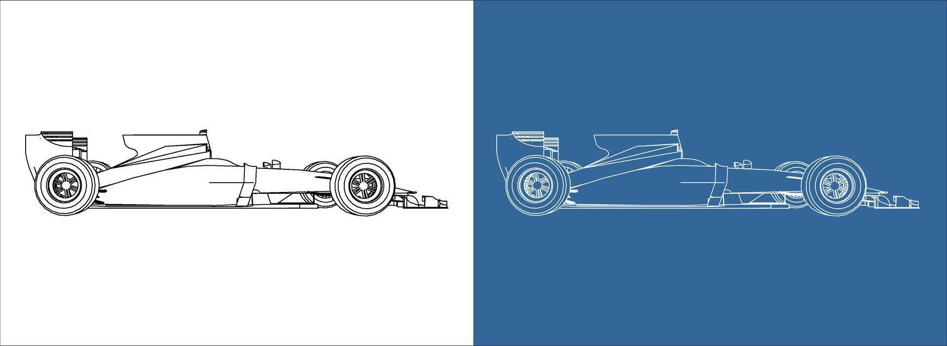 racing car line art draw blueprint wireframe from side view. isolated on transparent background vector