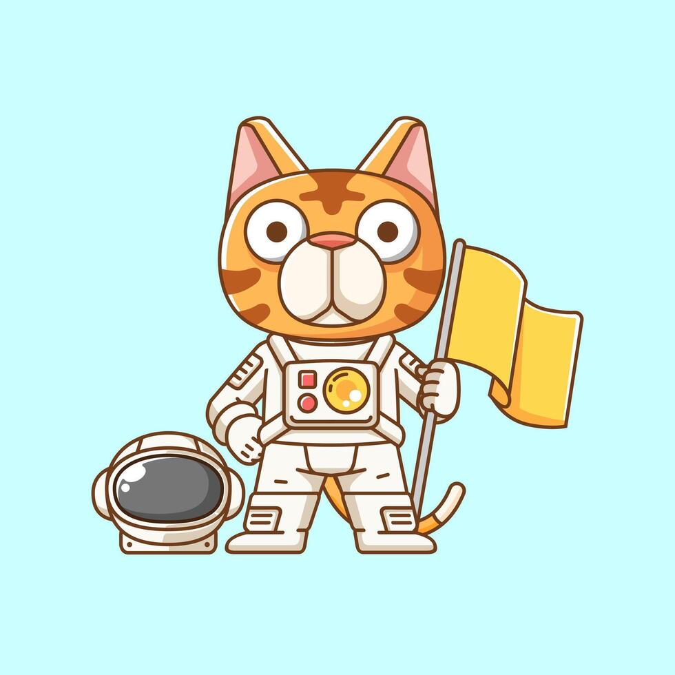 Cute cat astronaut animal kawaii chibi character mascot illustration outline style design vector