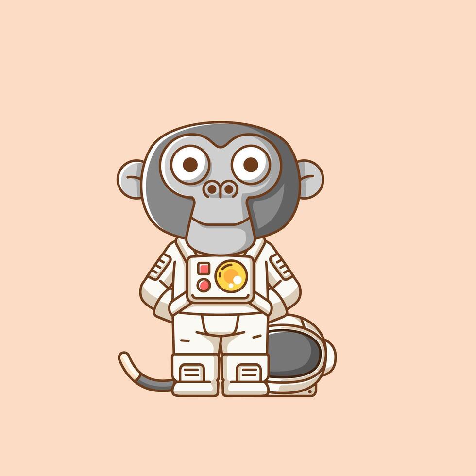 Cute monkey ape astronaut animal kawaii chibi character mascot illustration outline style design vector
