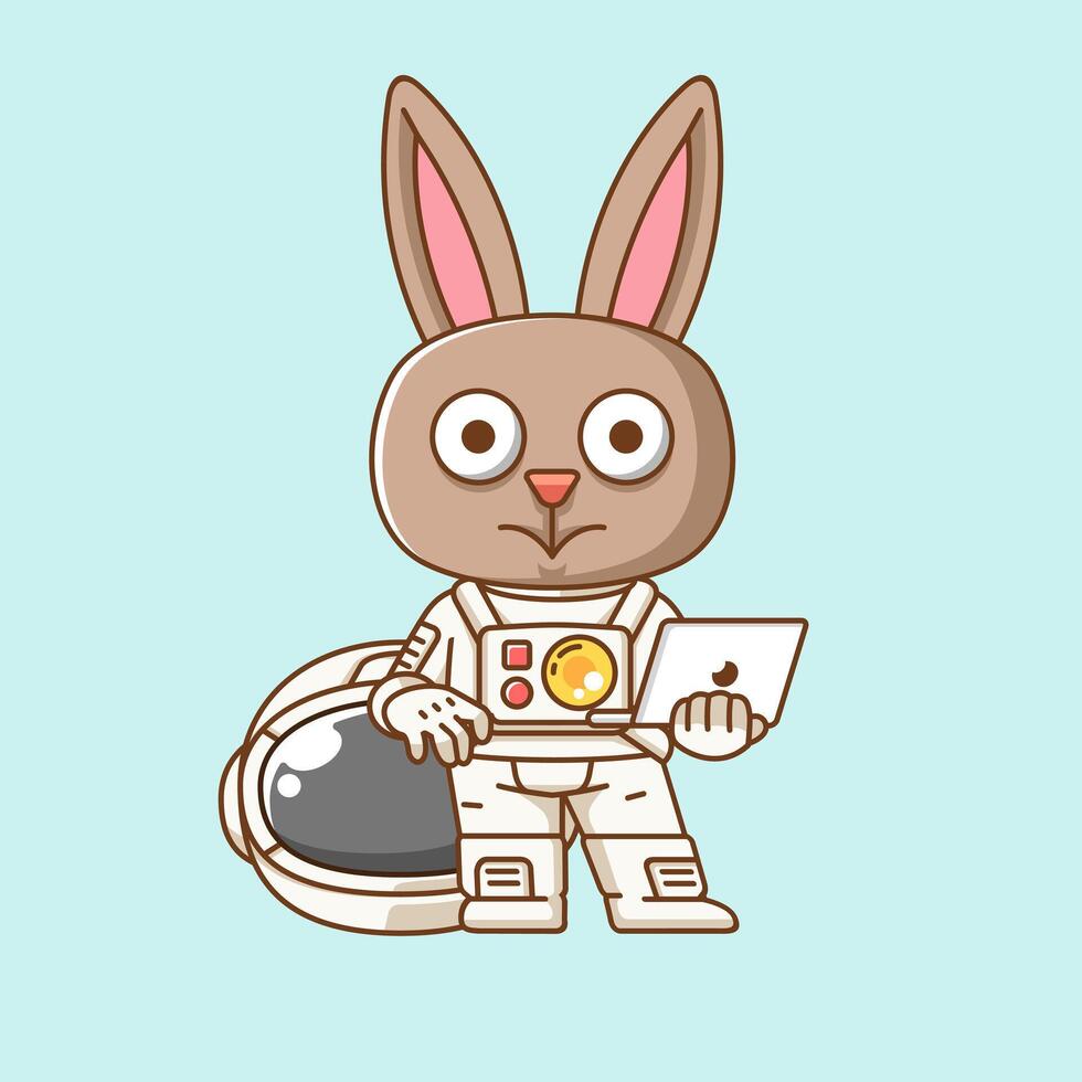 Cute rabbit astronaut animal kawaii chibi character mascot illustration outline style design vector