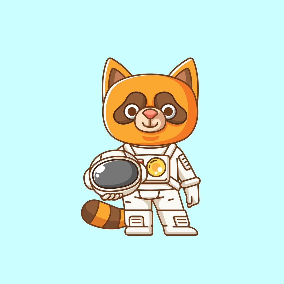 Cute raccoon astronaut animal kawaii chibi character mascot illustration outline style design vector