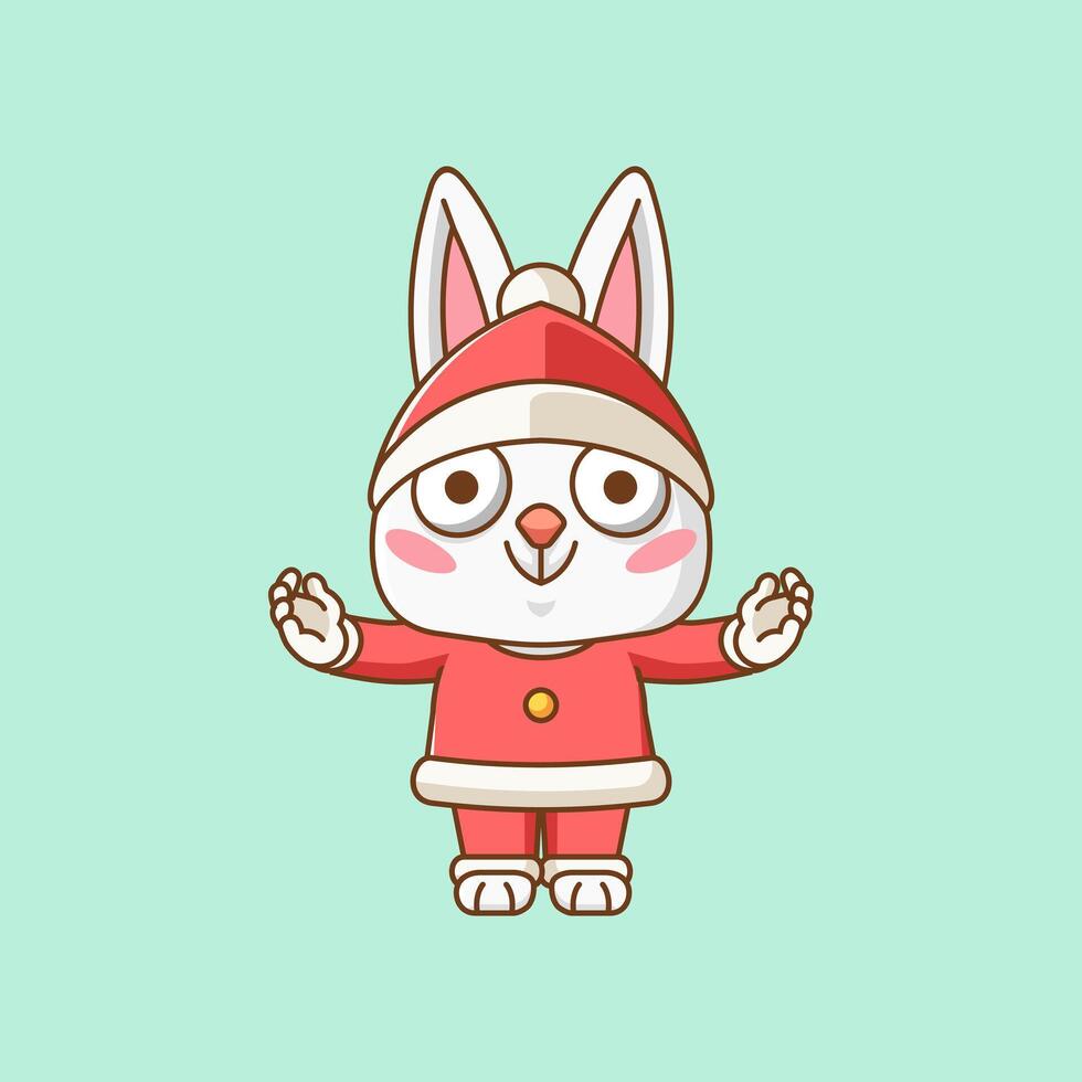 Cute bunny santa claus animal kawaii chibi character mascot illustration outline style design vector