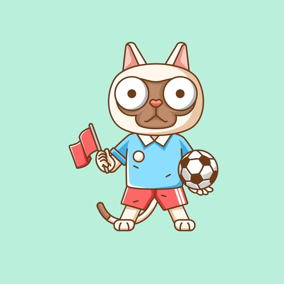 Cute cat soccer player animal kawaii chibi character mascot illustration outline style design vector