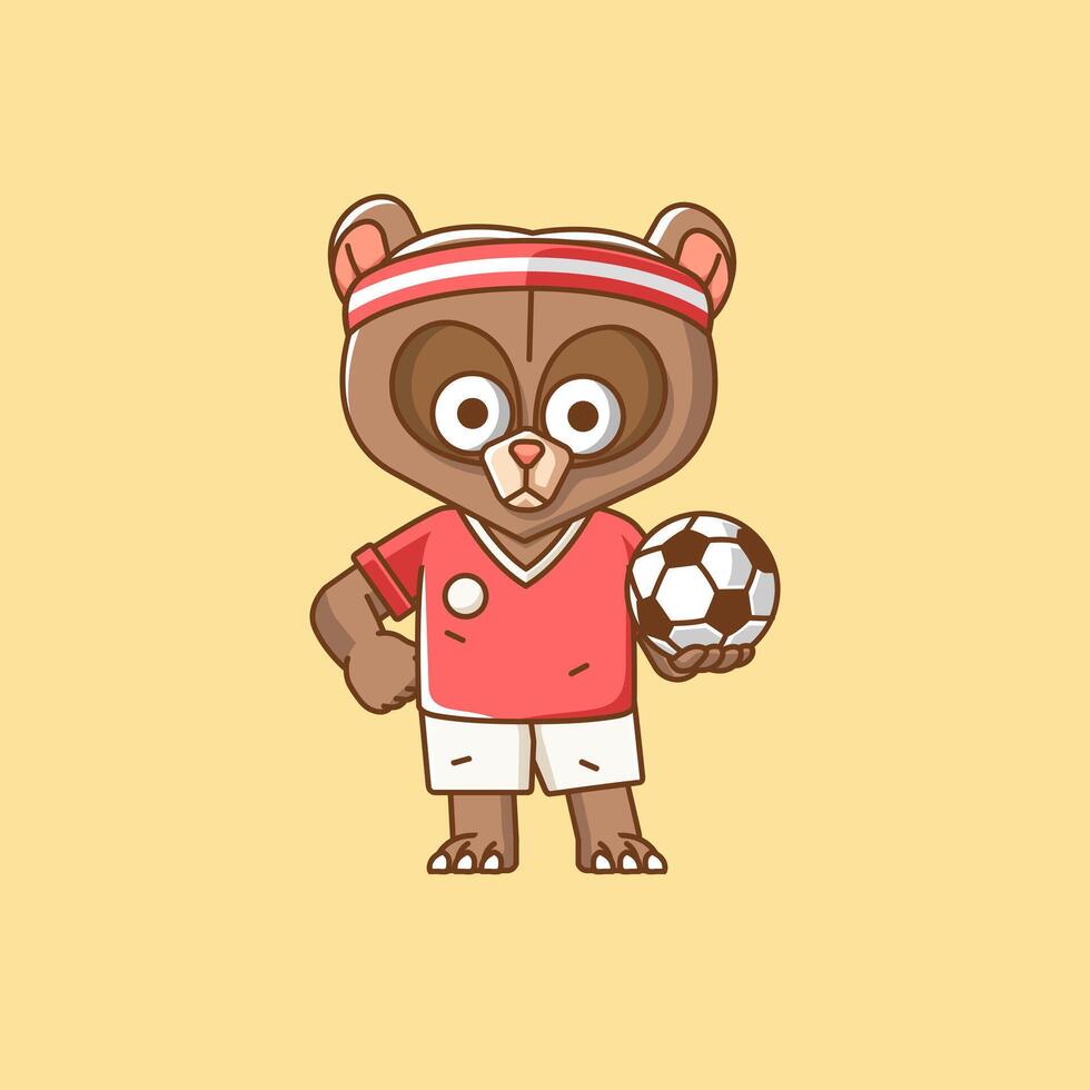 Cute bear soccer player animal kawaii chibi character mascot illustration outline style design vector