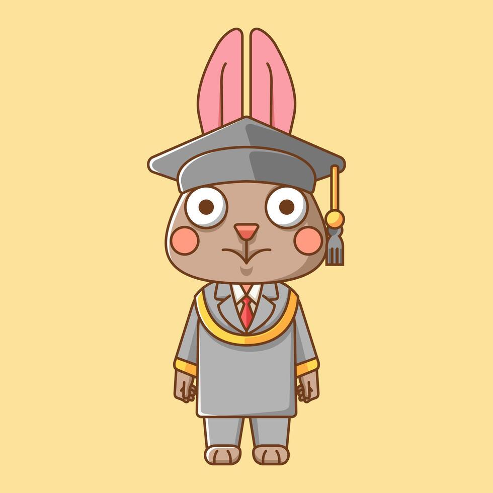 Cute rabbit graduation animal kawaii chibi character mascot illustration outline style design vector