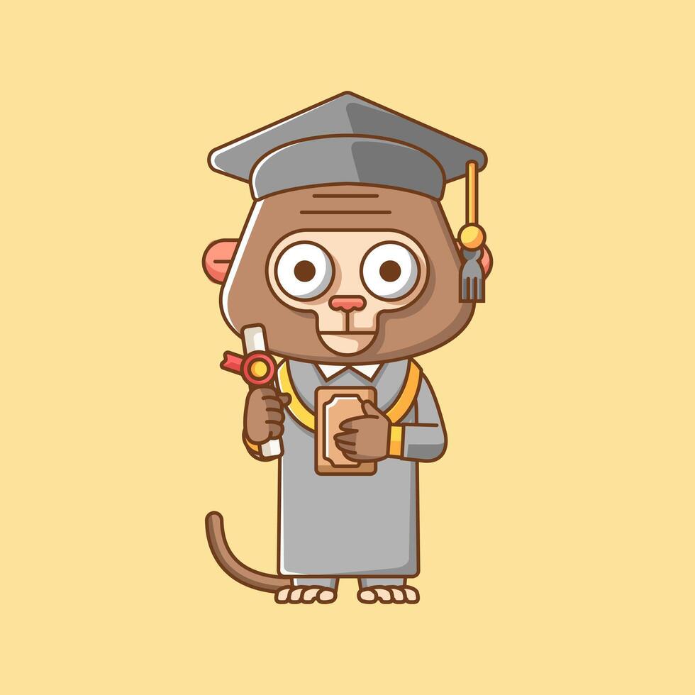 Cute monkey graduation certificate animal kawaii chibi character mascot illustration outline style design vector