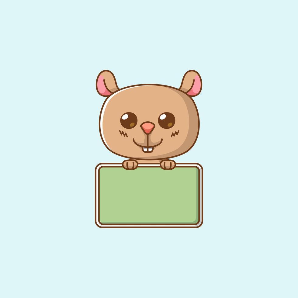 Cute squirrel hold blank space board banner kawaii chibi character mascot illustration outline style vector