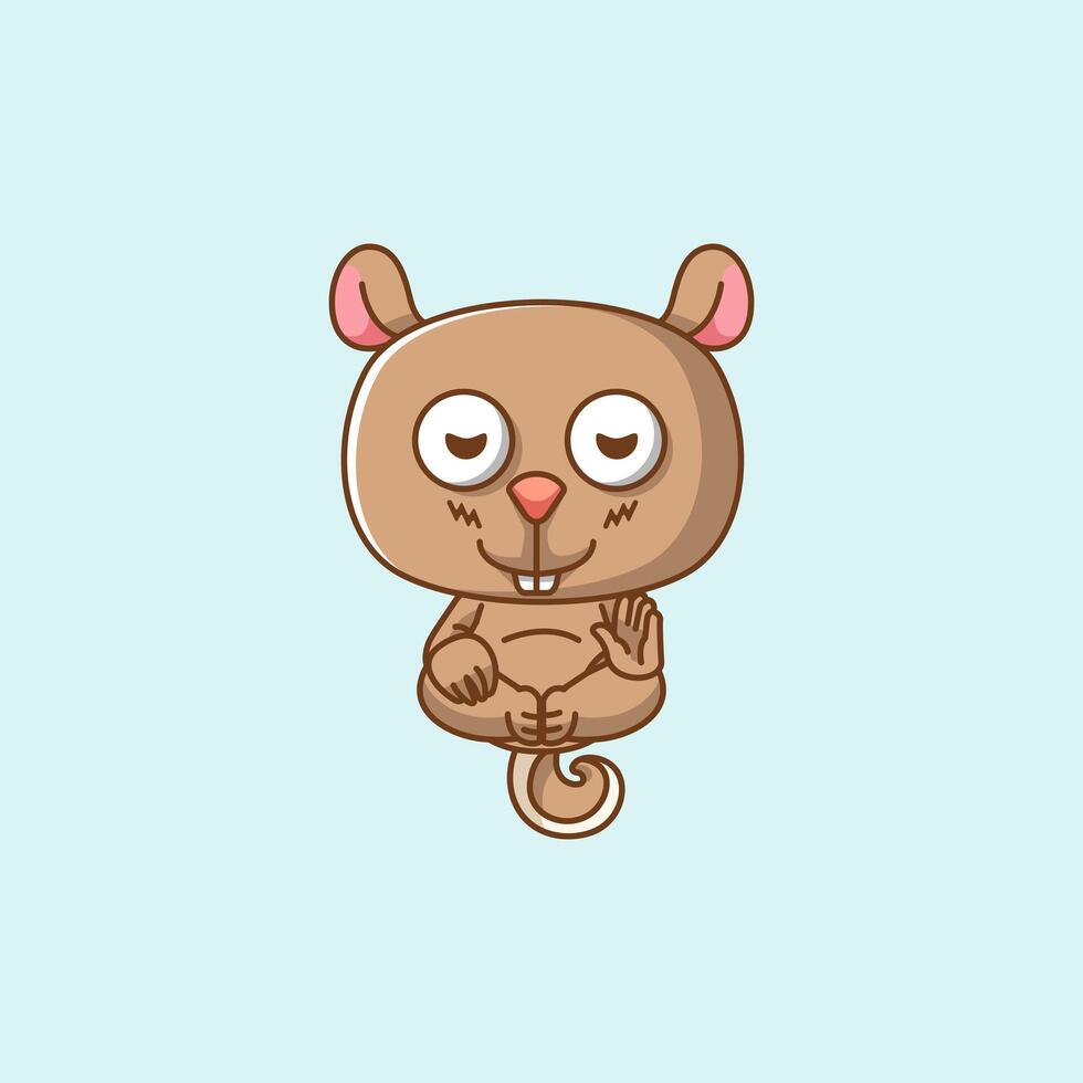 Cute squirrel meditation yoga kawaii chibi character mascot illustration outline style design vector
