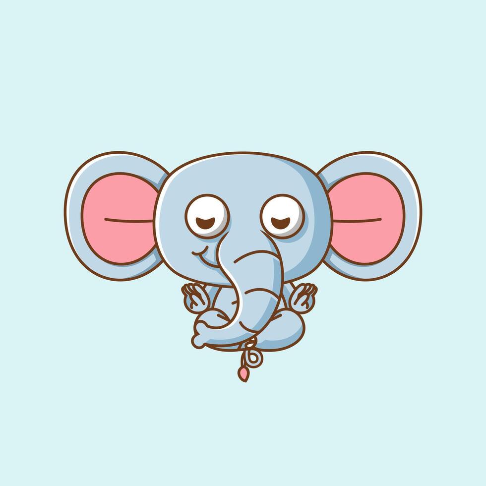 Cute elephant meditation yoga kawaii chibi character mascot illustration outline style design vector