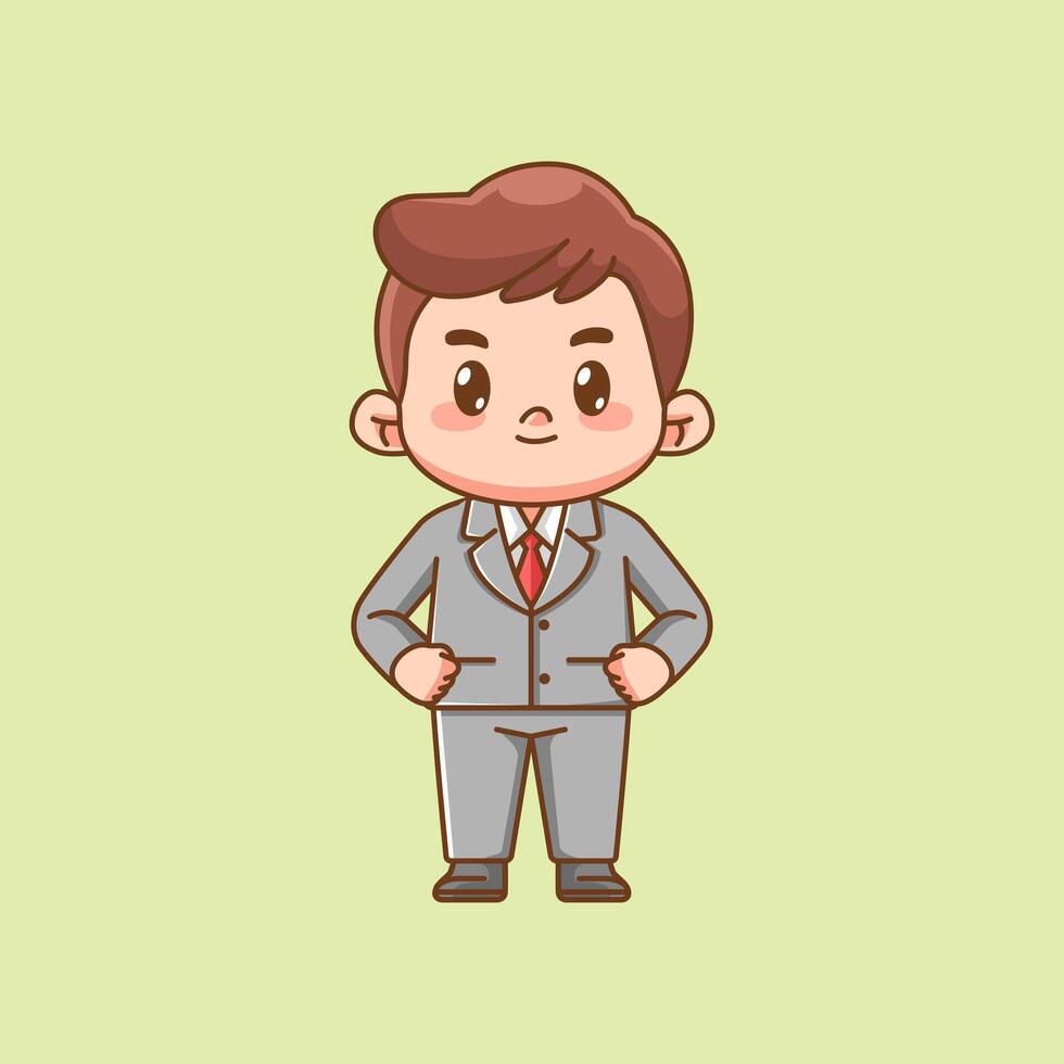 Cute businessman hips suit office workers kawaii chibi character mascot illustration outline style design vector