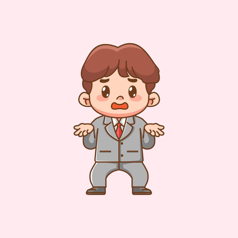Cute businessman clueless suit office workers kawaii chibi character mascot illustration outline style design vector