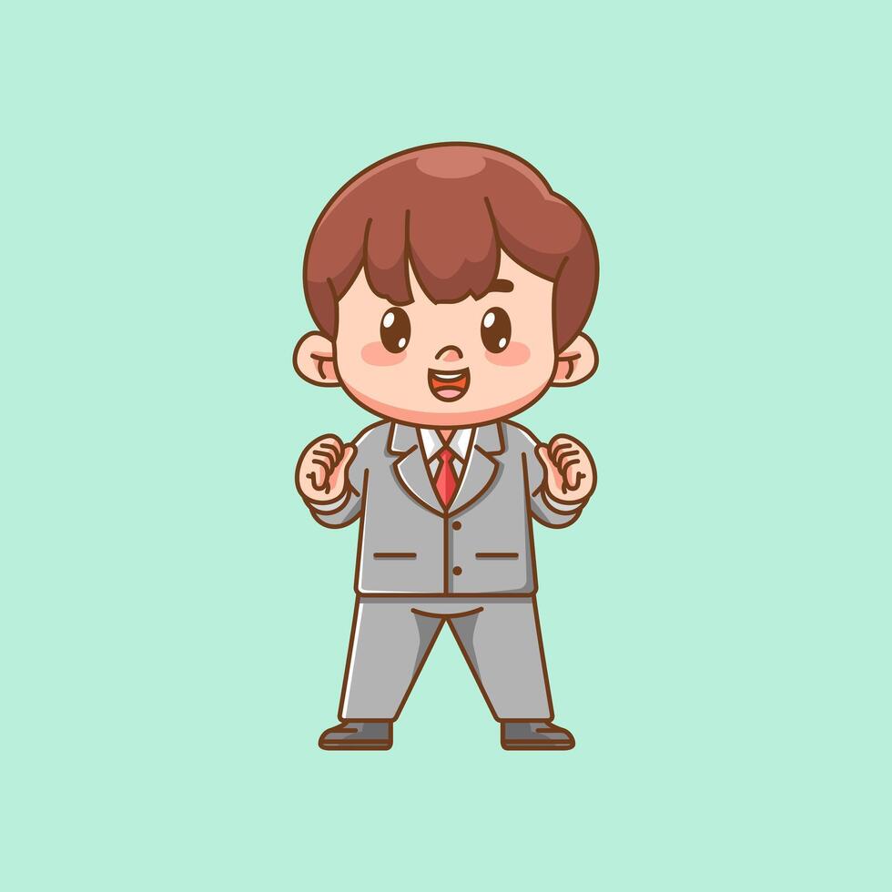 Cute fun spirit businessman suit office workers kawaii chibi character mascot illustration outline style design vector