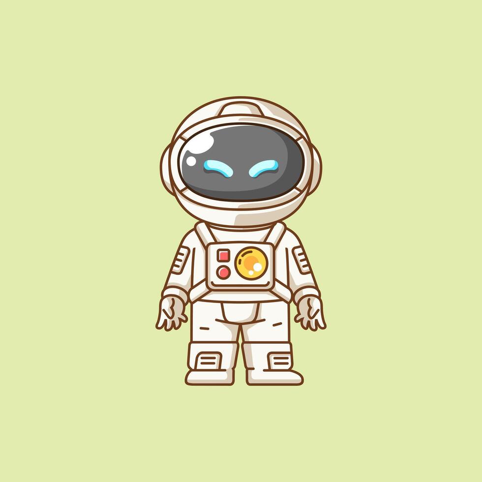 Cute astronaut stand kawaii chibi character mascot illustration outline style design vector