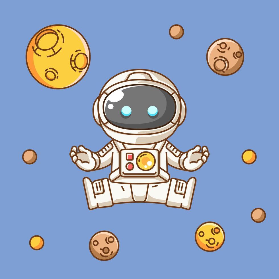 Cute astronaut in space kawaii chibi character mascot illustration outline style vector