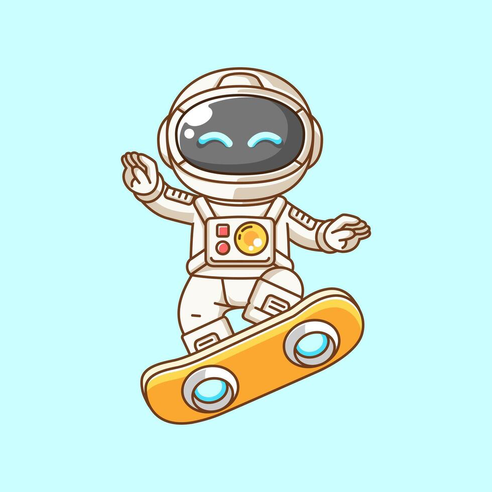 Cute astronaut Playing hoverboard Skateboard chibi kawaii character mascot illustration outline design vector
