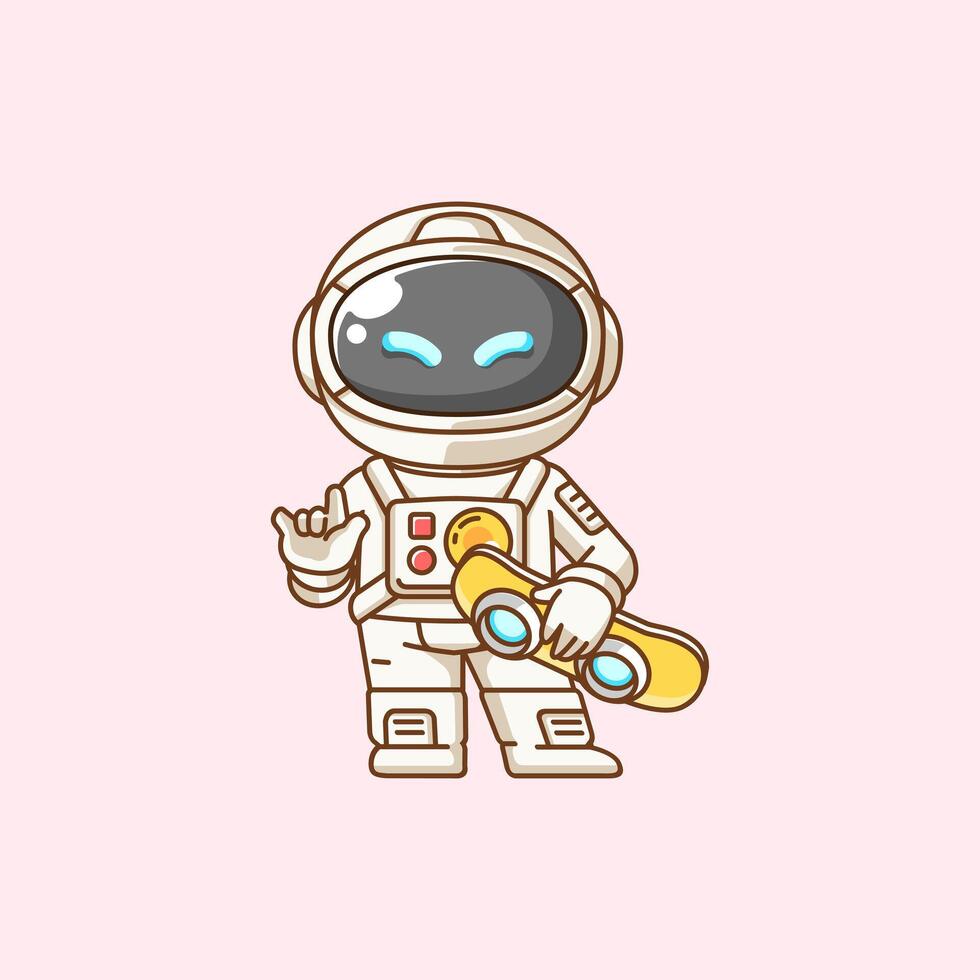 Cute astronaut Playing hoverboard Skateboard chibi kawaii character mascot illustration outline design vector