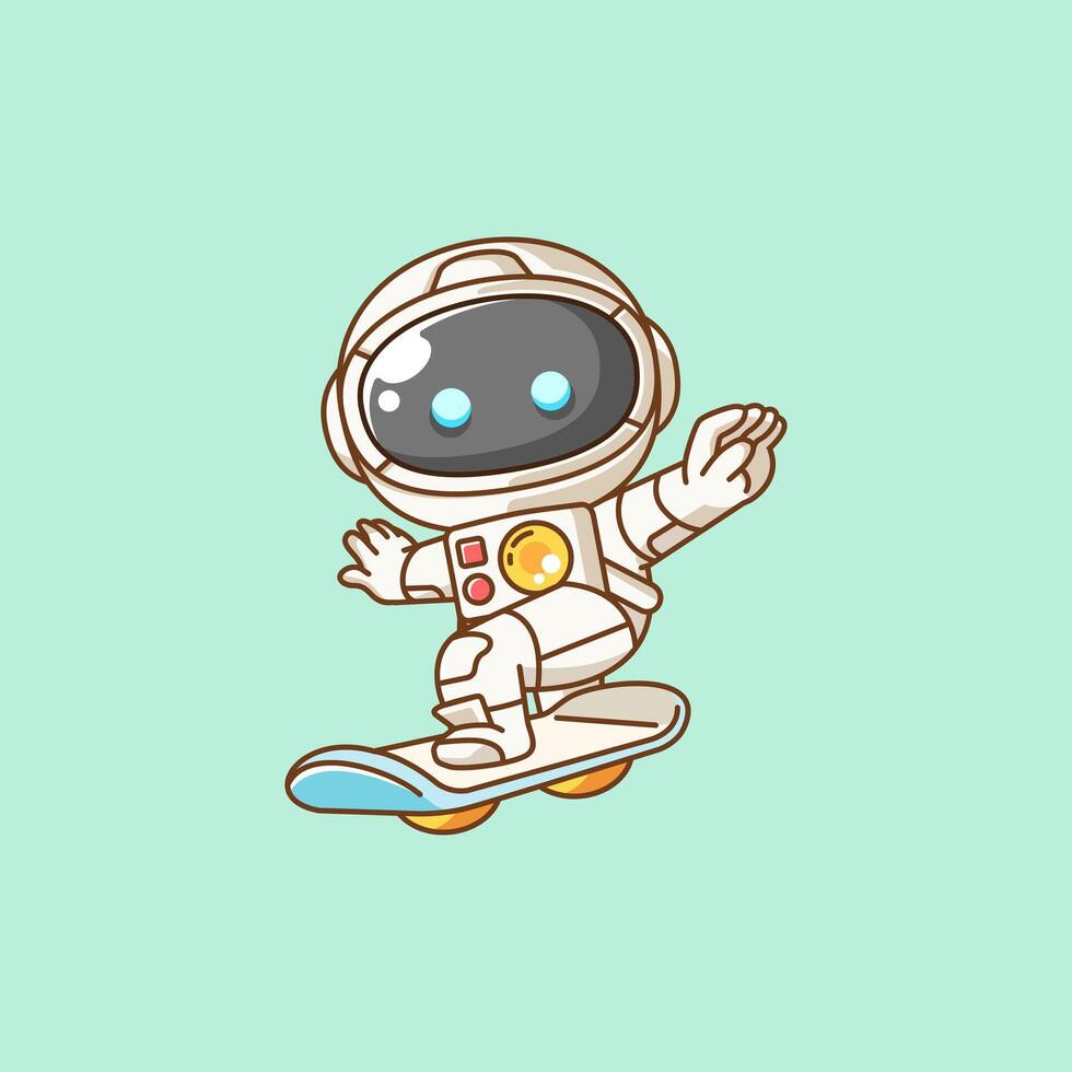 Cute astronaut Playing hoverboard Skateboard chibi kawaii character mascot illustration outline design vector