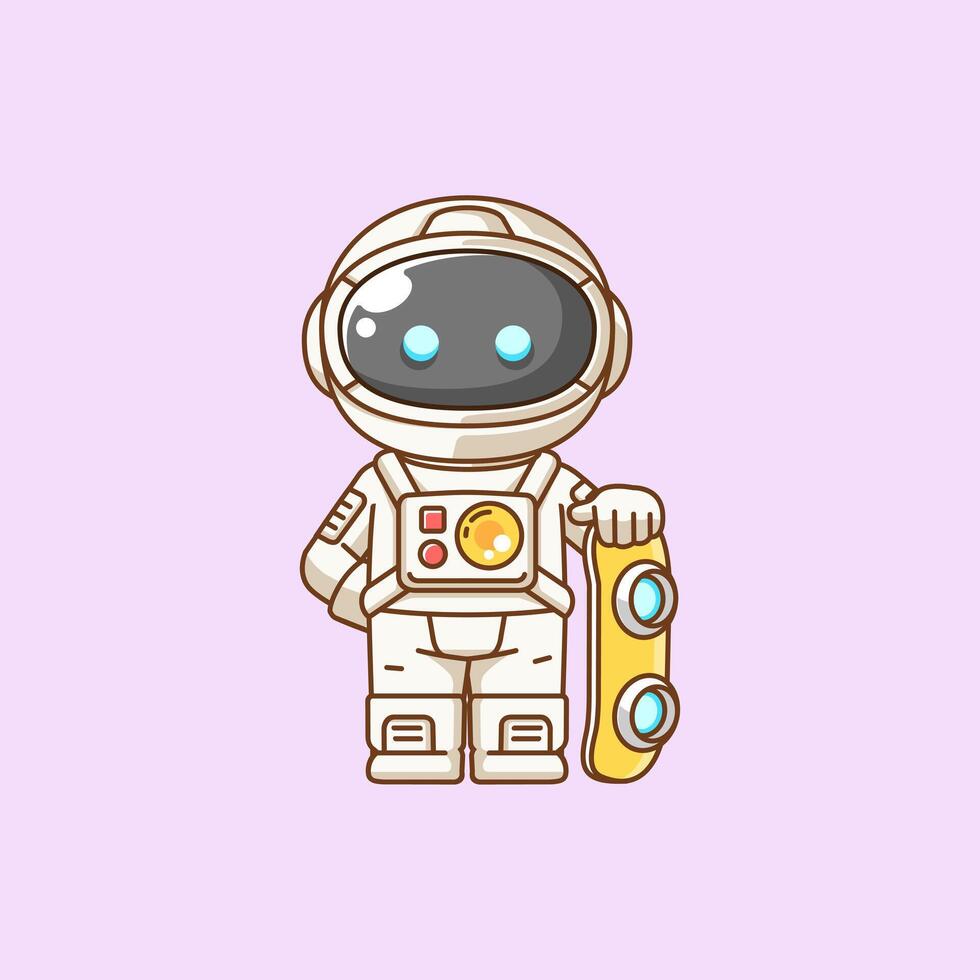 Cute astronaut Playing hoverboard Skateboard chibi kawaii character mascot illustration outline design vector