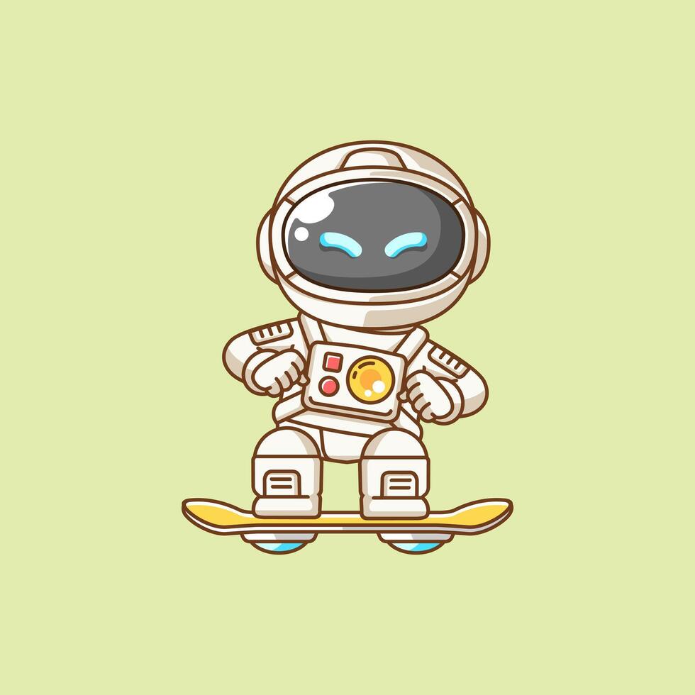 Cute astronaut Playing hoverboard Skateboard chibi kawaii character mascot illustration outline design vector