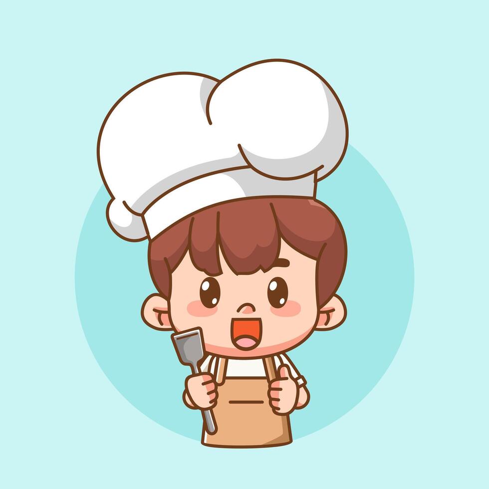 Cute little boy cook chef chibi kawaii character mascot restaurant cafe shop logo vector
