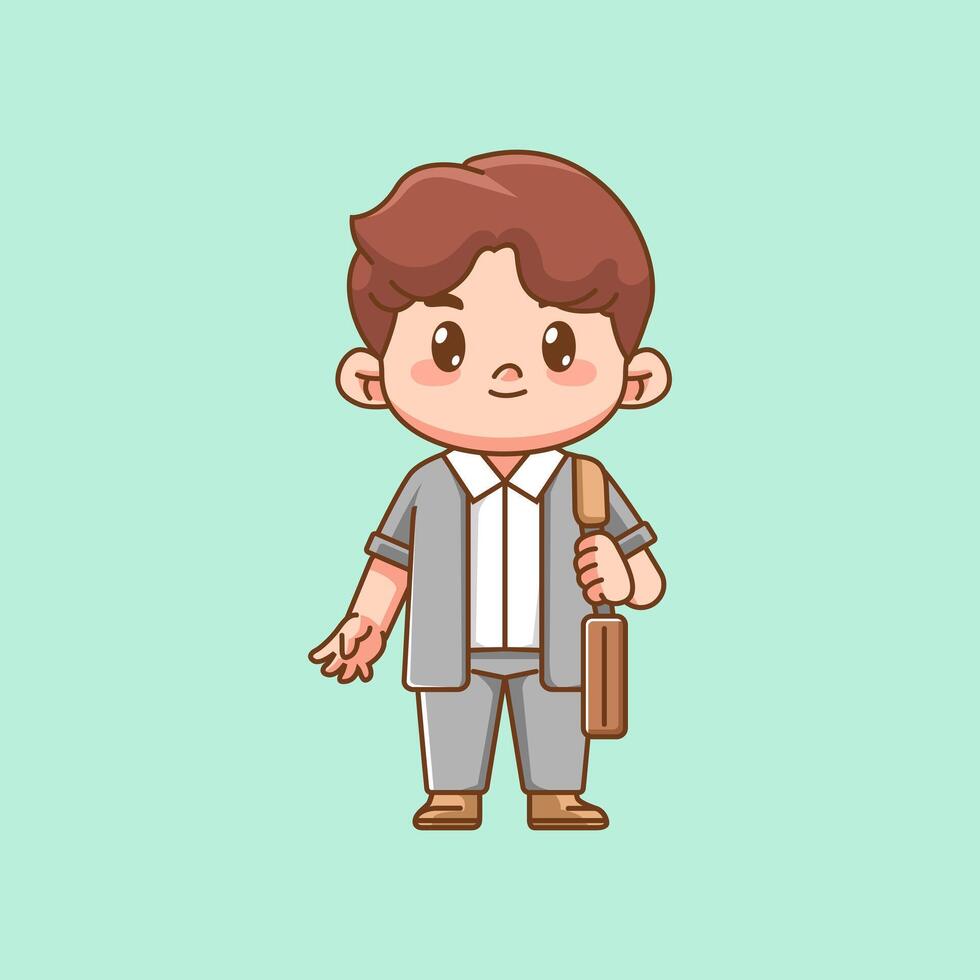 Cute office workers happy kawaii chibi character mascot illustration vector