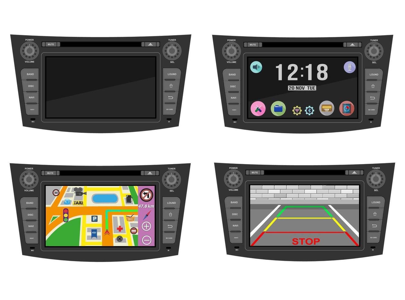 car multimedia with touchscreen illustration flat style isolated on white background vector